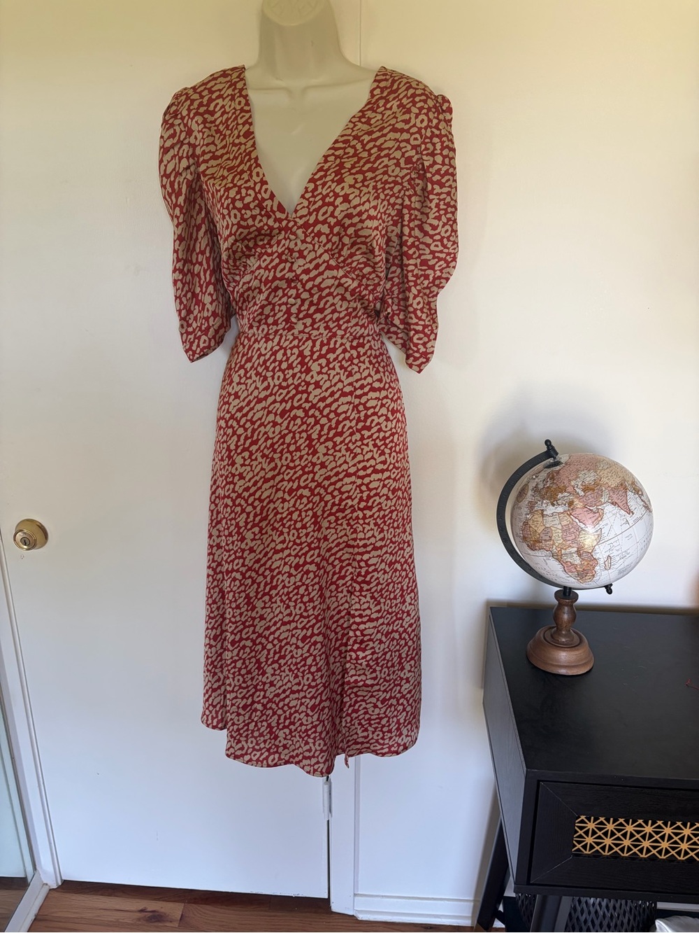 Lulu's Red and Cream animal Printed V-Neck Wrap Midi Dress